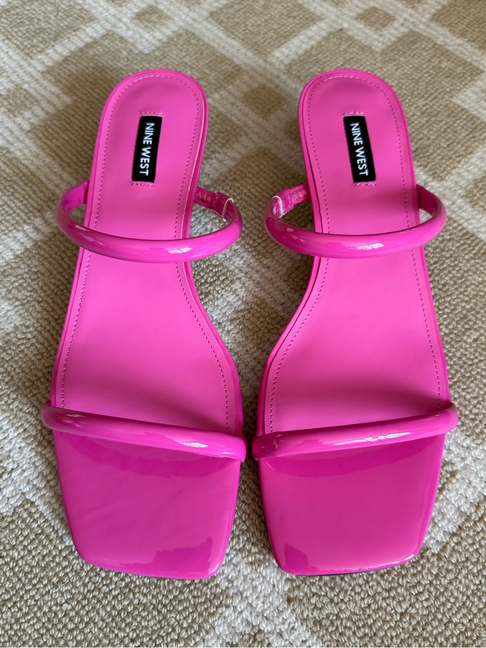 Nine West Noel3 Hot Pink Kitten Heel Slide Sandals Square Toe Size 10 - Picture 15 of 15